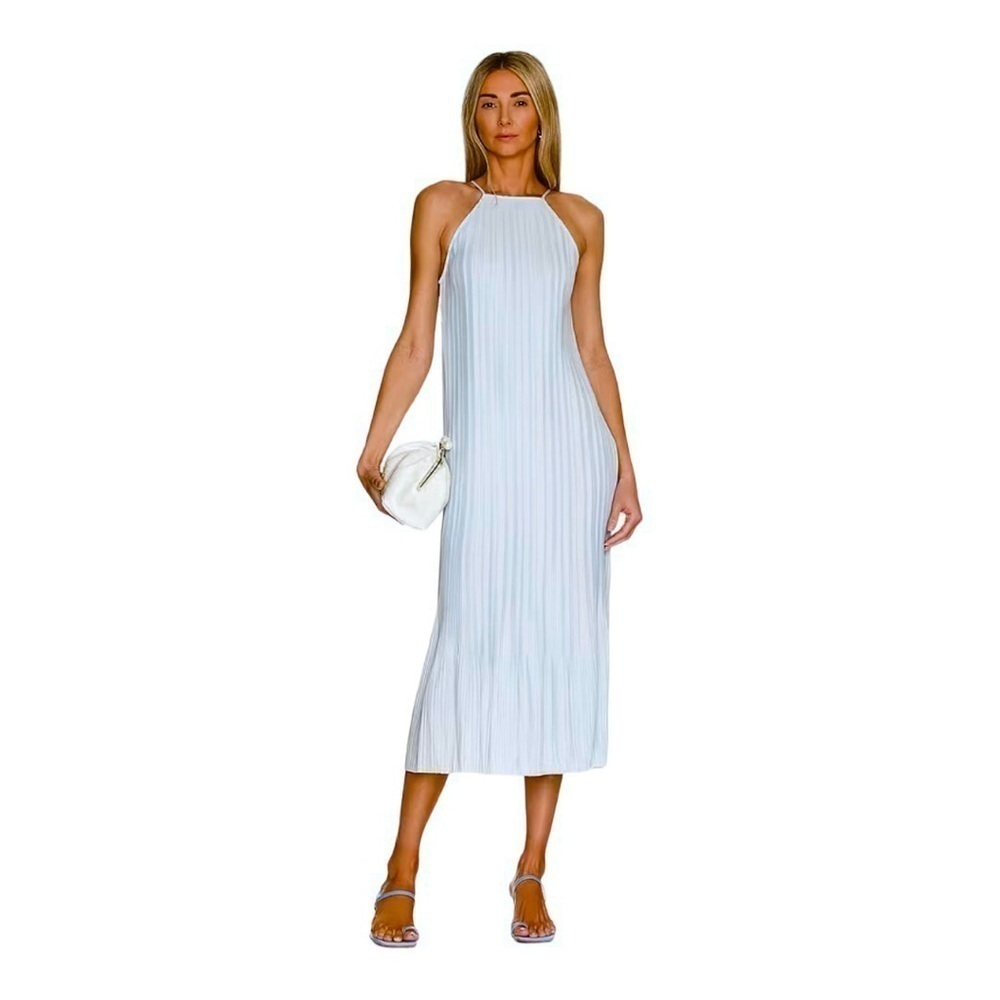 NEW L’Academie Revolve Elin Midi Dress Pleated Sleeveless Baby Blue Medium